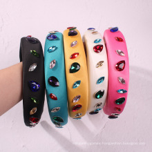 Fashion Palace Style Sponge Hair Band Inlaid Colorful Diamond Candy Color Hair Band